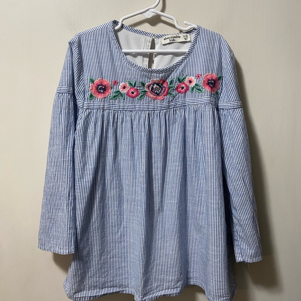 Abercrombie Kids Blue Blouse with Pink Floral Embroidery